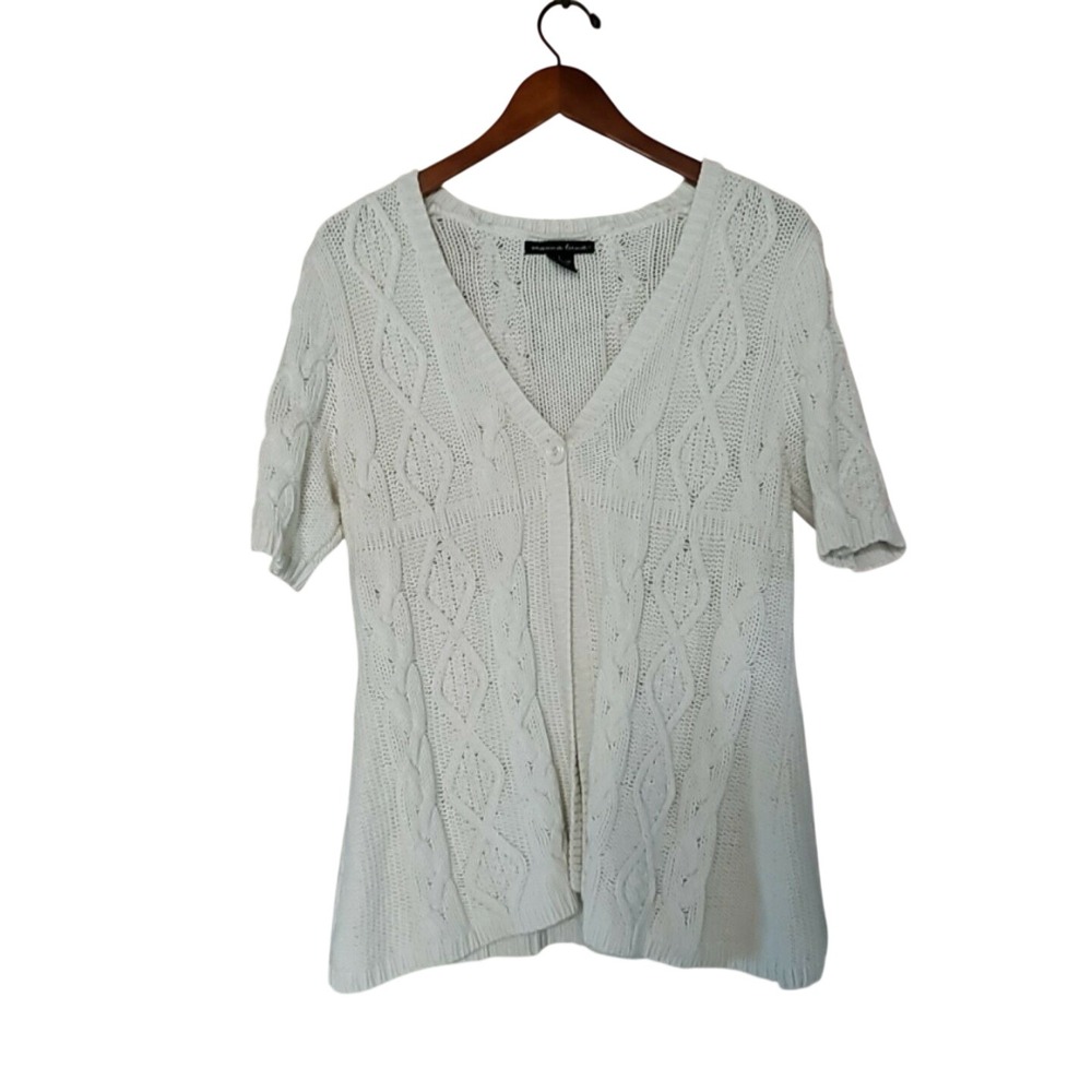 Marina Luna Sweater Womens Large White V Neck Short Sleeve Cable Knit Pullover